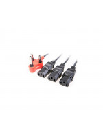 IEC triple head power lead with red shaved pin plug 1.8M + 1M + 1M